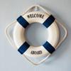 2pcs Nautical Welcome Home Decor - 9.84" White & Blue Life Buoy Wall Hangings with Rope Handles - Mediterranean Style