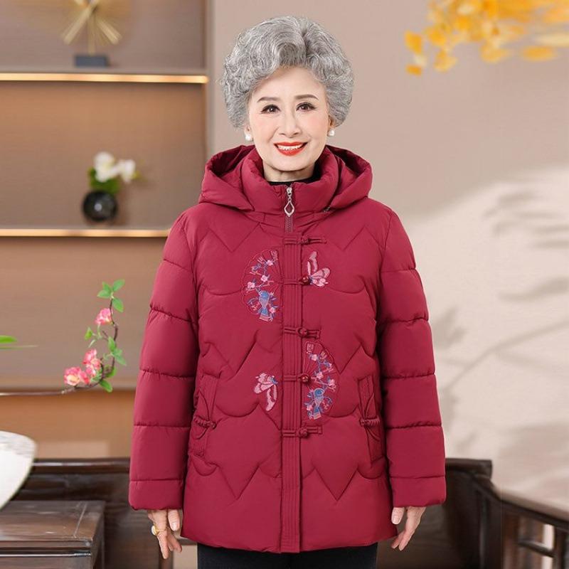 Grandma winter padded jacket new mother warm velvet padded jacket old man embroidered jacket old lady thickened padded jacket