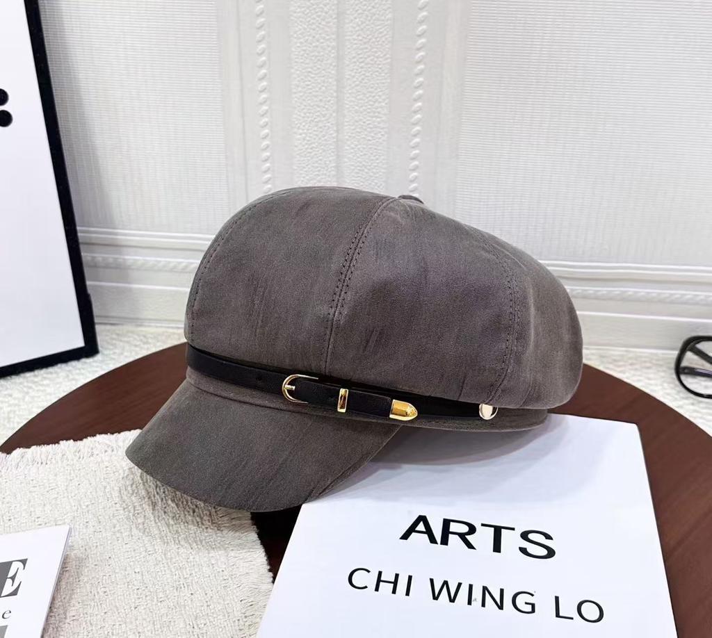 Retro Versatile Belt Buckle Design Newsboy Hat Children's Autumn Casual Cap Temperament Show Face Small Octagonal Hat Tide