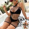 Sexy Red Dress Lingerie Cover Up Fishnet Hollow Out Mesh Perspective Dress Transparent Woman Nightdress Beachwer Party Clothes