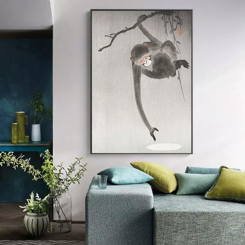 Japan Artist Ohara Koson Classic Artwork Poster Canvas Painting Monkey Goose Flower Birds Wall Art For Living Room Home Decor