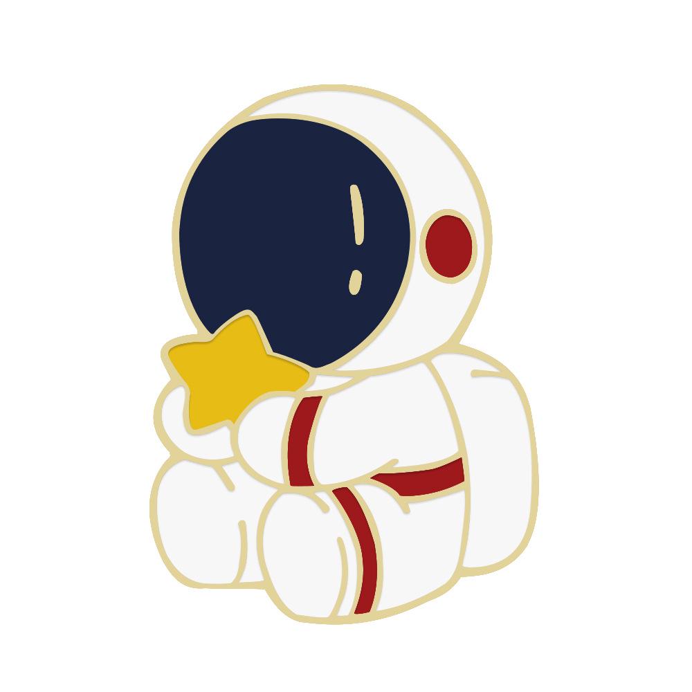 Creative Space Series Alloy Brooch: Cute Astronaut in Spaceship Badge Pendant.