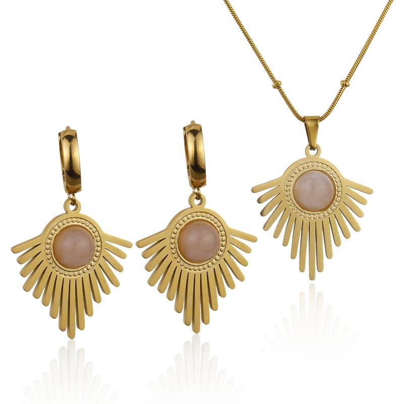 

Винтажное высококачественное колье и серьги-кольца из нержавеющей стали 18 карат с позолотой и бирюзой, комплект ювелирных изделий для