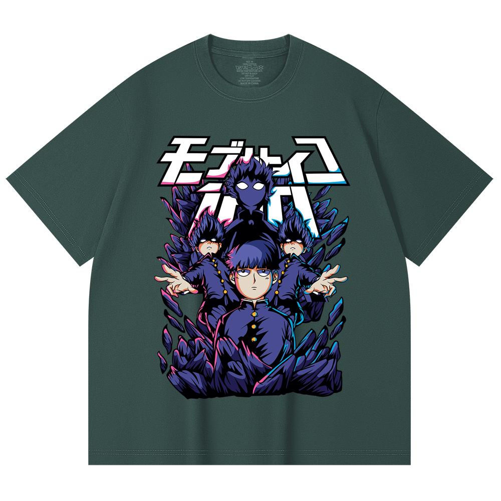 

230 Gsm 100% Cotton Mob Psycho 100 V1 Shiego Print Unisex Heavy Cotton T Shirt S оливковий колір