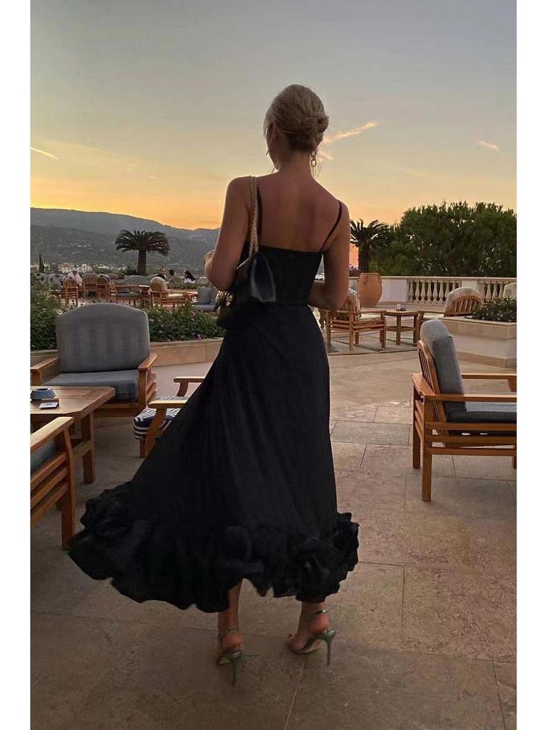 Women's Summer Pleated Suspender Dress - European & American Style Long Skirt