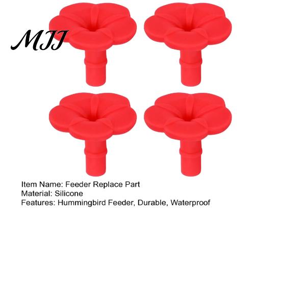 Elastic Hummingbird Feeder Nozzle 4PCS Replacement Parts, Simulated Red Flowers Shape, Universal Bright Attractor Fit Silicone Waterproof Bird