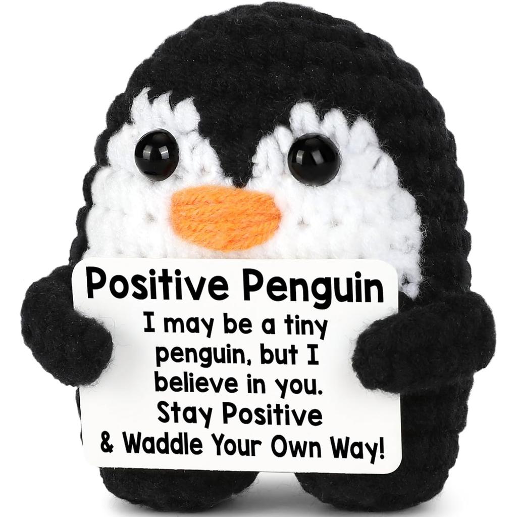 Mini Funny Handmade Emotional Positive Penguin Ornament Home Room Decoration Positive Crochet Animal Penguin Doll Christmas Gift