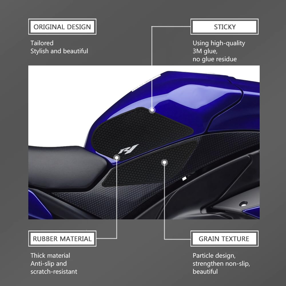 For Yamaha YZF R1 YZFR1 YZF-R1 2009-2014 Motorcycle Anti-Slip Tank Pad Protective Sticker Side Tank Pad Traction Pad for YZFR1 (Set of 4)