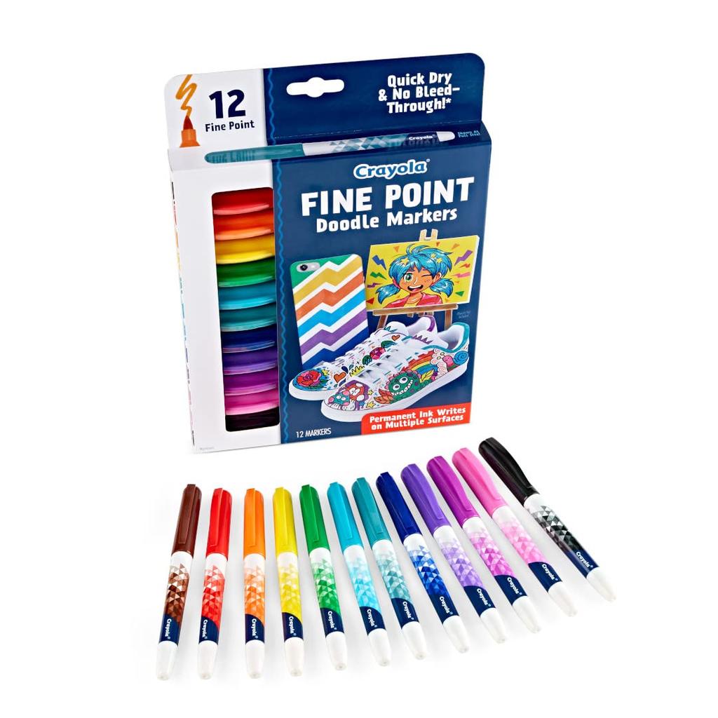 Crayola Finepoint Doodle 12 Fine 588312 Markers, Colors, Tip, Oil-Based Pens, (Authentic Product)