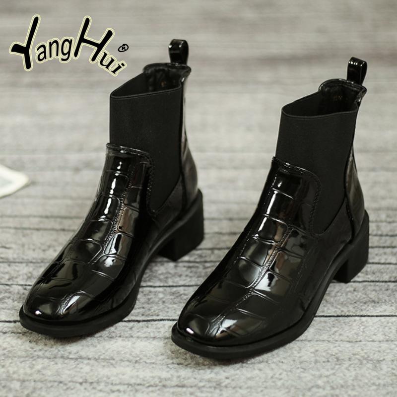 Stivaletti Chelsea da Donna con Tacco Grosso in PU con Tessuto Elasticizzato a Contrasto Antiscivolo Stile Britannico Scarpe Moderne 2024 Nuova Primavera Autunno