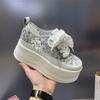 Thick-soled Lace Inner Height-increasing Muffin Mesh Shoes Women's Mesh Surface Is Hollowed Out, Light and Thin, Summer New Little White Shoes Women