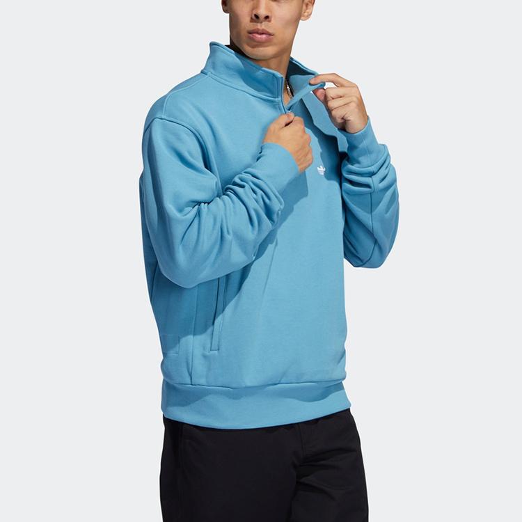 Adidas Originals Trefoil Logo Print Zip Sweatshirt Men Tops Blue GL9943