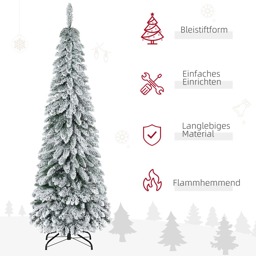 Artificial Christmas Tree, 1.80 m, with 523 Branches, Artificial Snow, Lifelike Appearance, Slim Shape