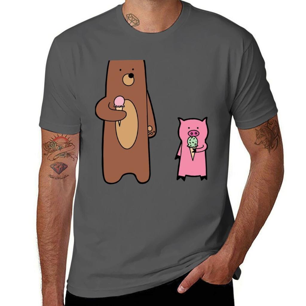 Bear And Pig Eat Ice Cream Sticker Tshirt Active Wear Sports Tshirt For Unisex