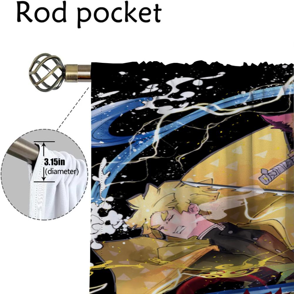 Demon Slayer Elegant Room Curtains for Living Room Halloween Decoration Home Interior Curtains 2 Pieces Tulle for Bedroom Shades