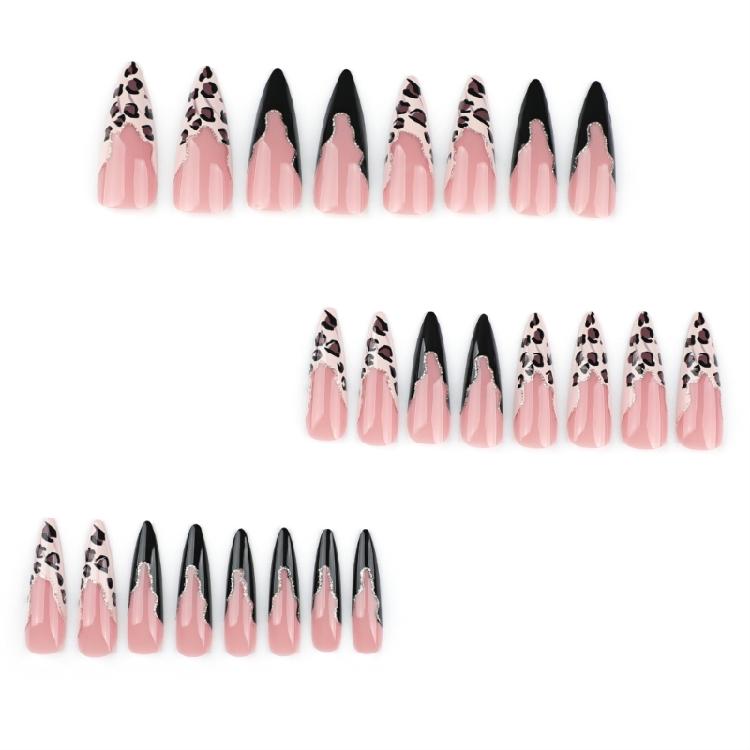 24Pcs Leopard Press On Nail Glossy False Nail Long Winter Artificial Nail Full Cover Stick On Nail Easy To Apply