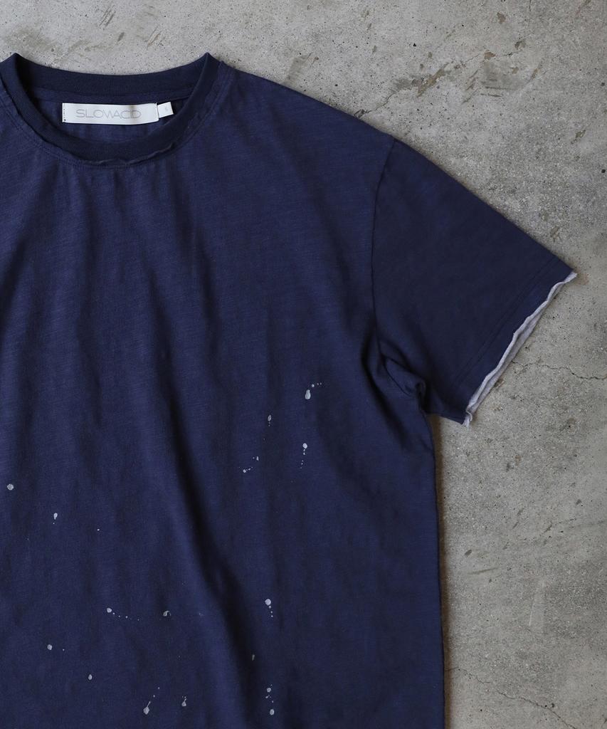 SLOWACID Layered Painting Short Sleeve T-Shirt [Navy]