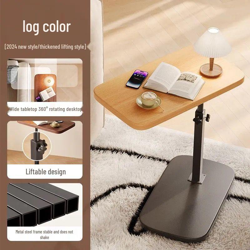 Reversible Bedside Table with Liftable Side, Sofa & Coffee Table, Bedroom & Living Room Computer Desk, All-in-One Table