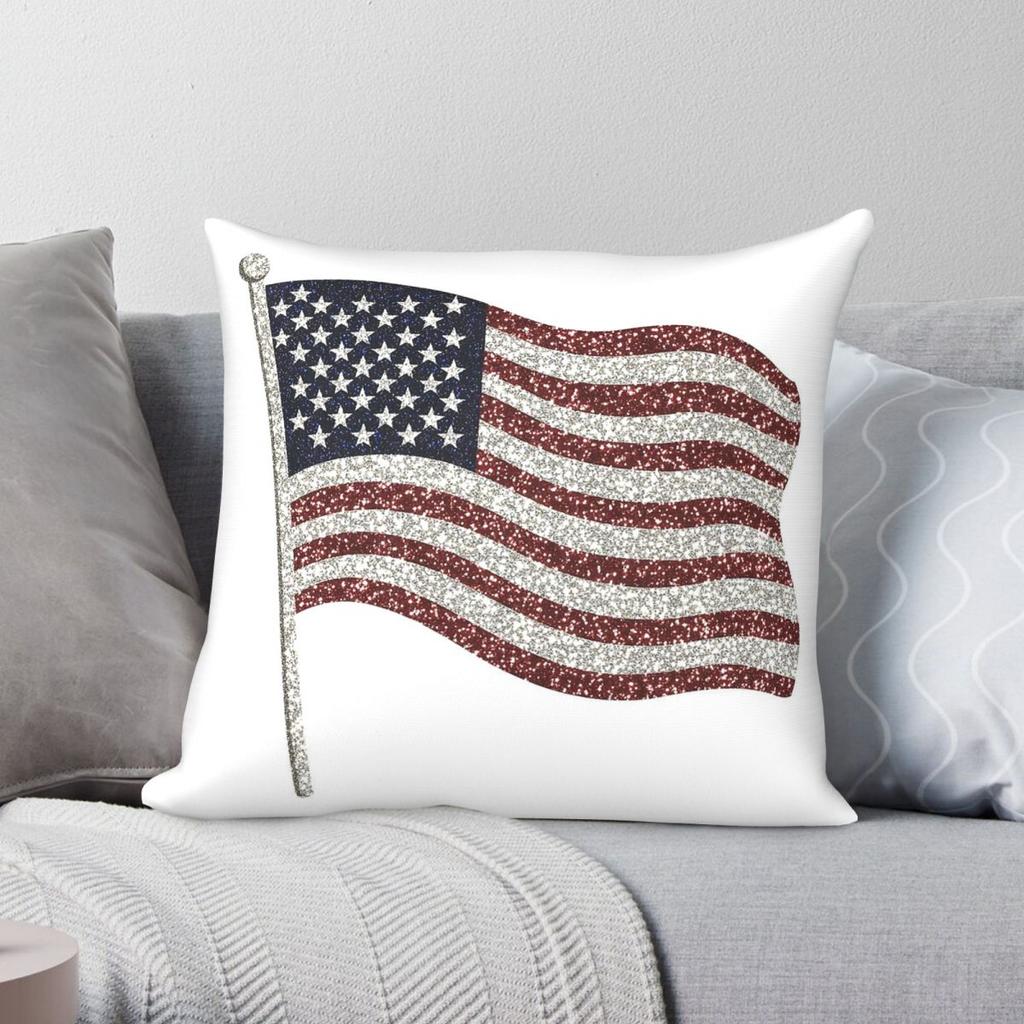 Sparkling Glitter American Flag Square Pillowcase Polyester Linen Velvet Creative Zip Decor Room Cushion Cover