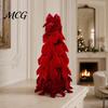 Dining Table Christmas Centerpiece Velvet Bow Tree Decoration, Shaped Photo-ready Decor Tabletop Ornament for Fireplace Window Holiday Stacked