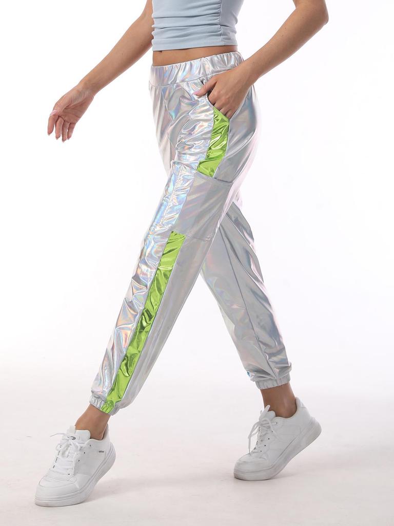 Pantaloni da Donna Iridescenti Casual dalla Vestibilità Larga per Hip Hop e Festa