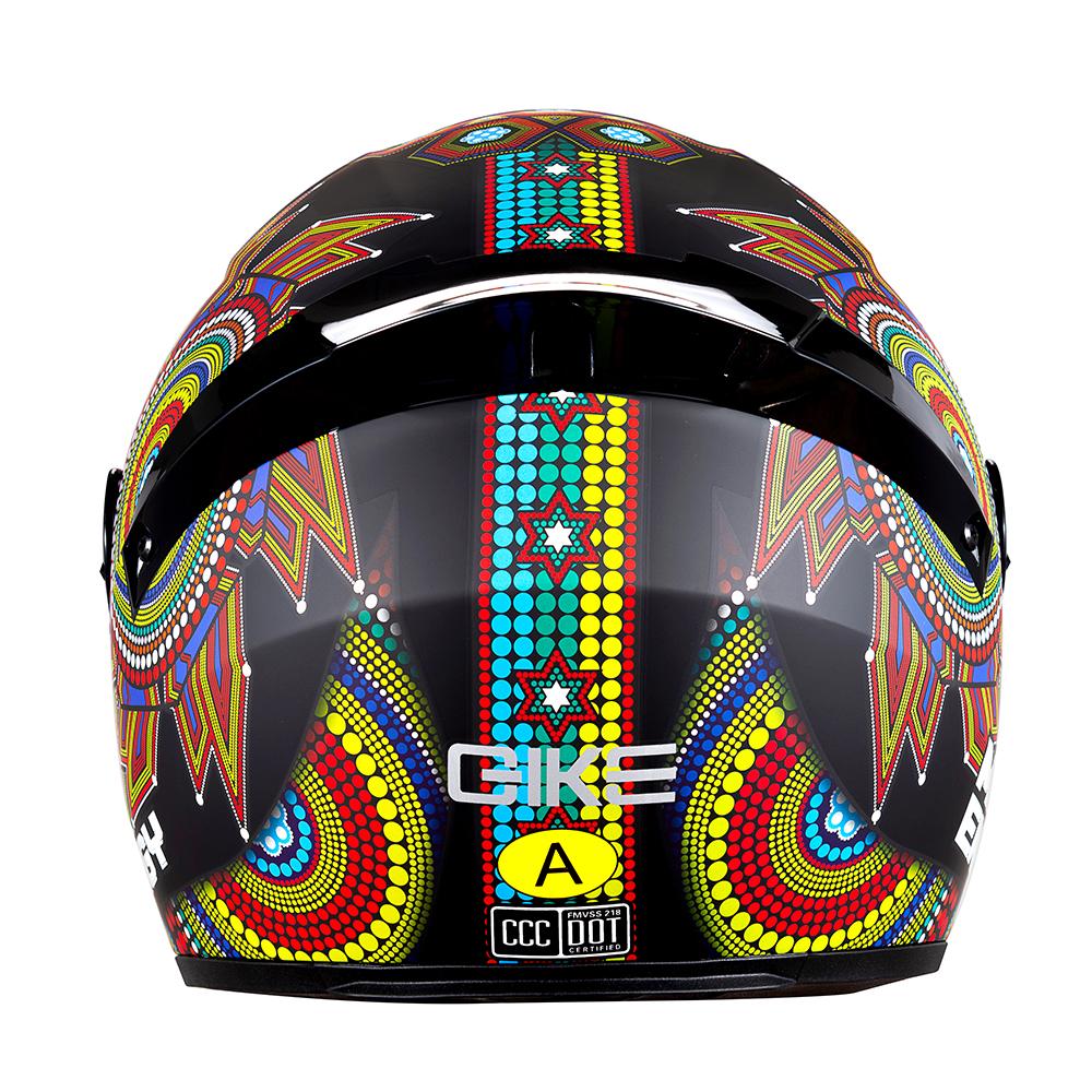 DOT Certified Unisex Motorcycle Helmet with Totem Pattern Four Seasons Full Face Helmet with Large Tail Wing for Bikers
