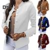 Women Suit Coat Stand Collar Long Sleeve Single Breasted Suit Jacket Solid Color Slim Fit Office Business Outwear