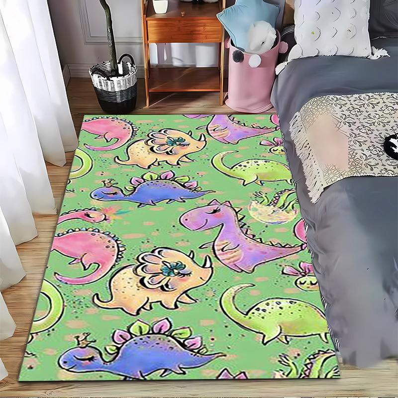 Colorful Dinosaur Pattern Carpet for Kids Room, Pink Green Design. Suitable for Use As an Anti-slip for Living Room Bedroom Sofas