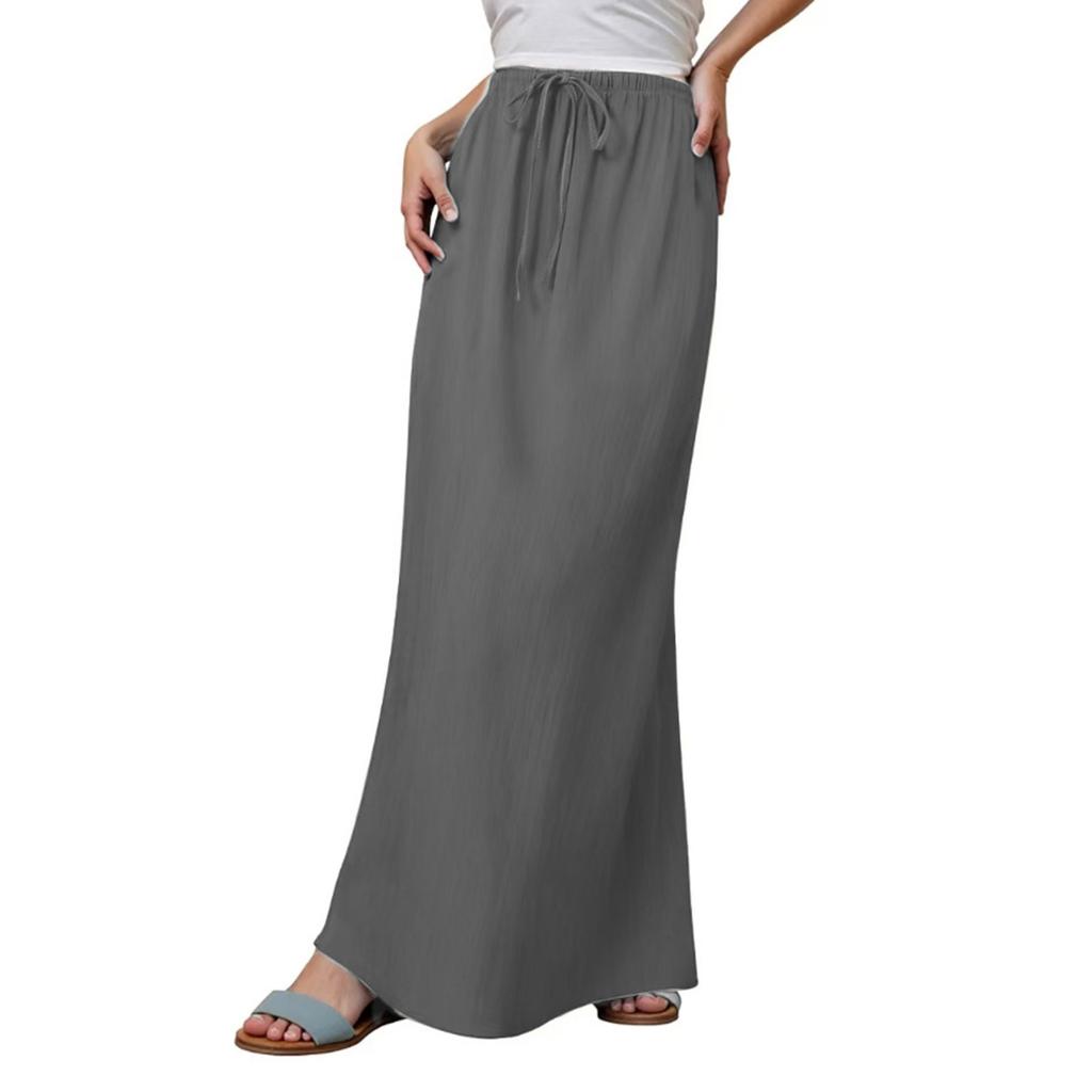 Women's Summer Maxi Skirt Drawstring Low Waist A Line Casual Skirts High Elastic Waisted Bodycon Long Maxi Skirts