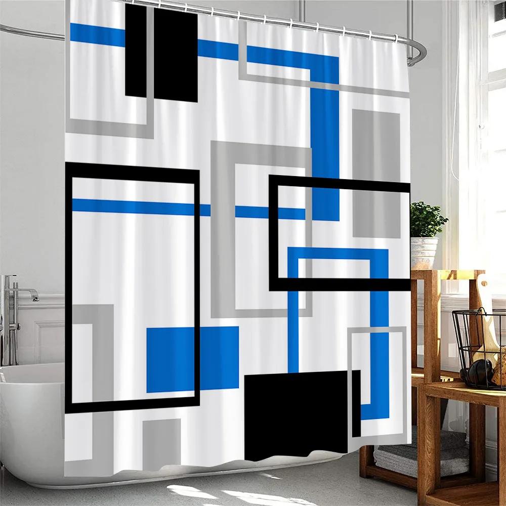 Creative Geometric Shower Curtains Red Black Grey Striped Splicing Modern Minimalist Bathroom Decor Polyester Bath Curtain Hooks
