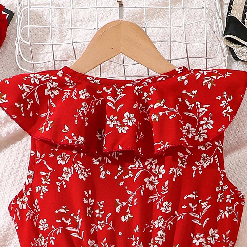 Girls' Fashion Dress Summer Children's Print Sleeveless Waisted Princess Dress