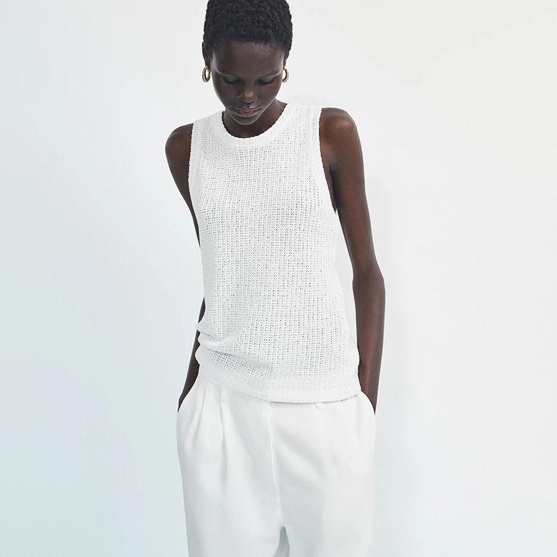 MD Women's Summer New Arrival Lightweight Plaid Cotton Sleeveless Knitting Vest T-shirt Female 06804533712