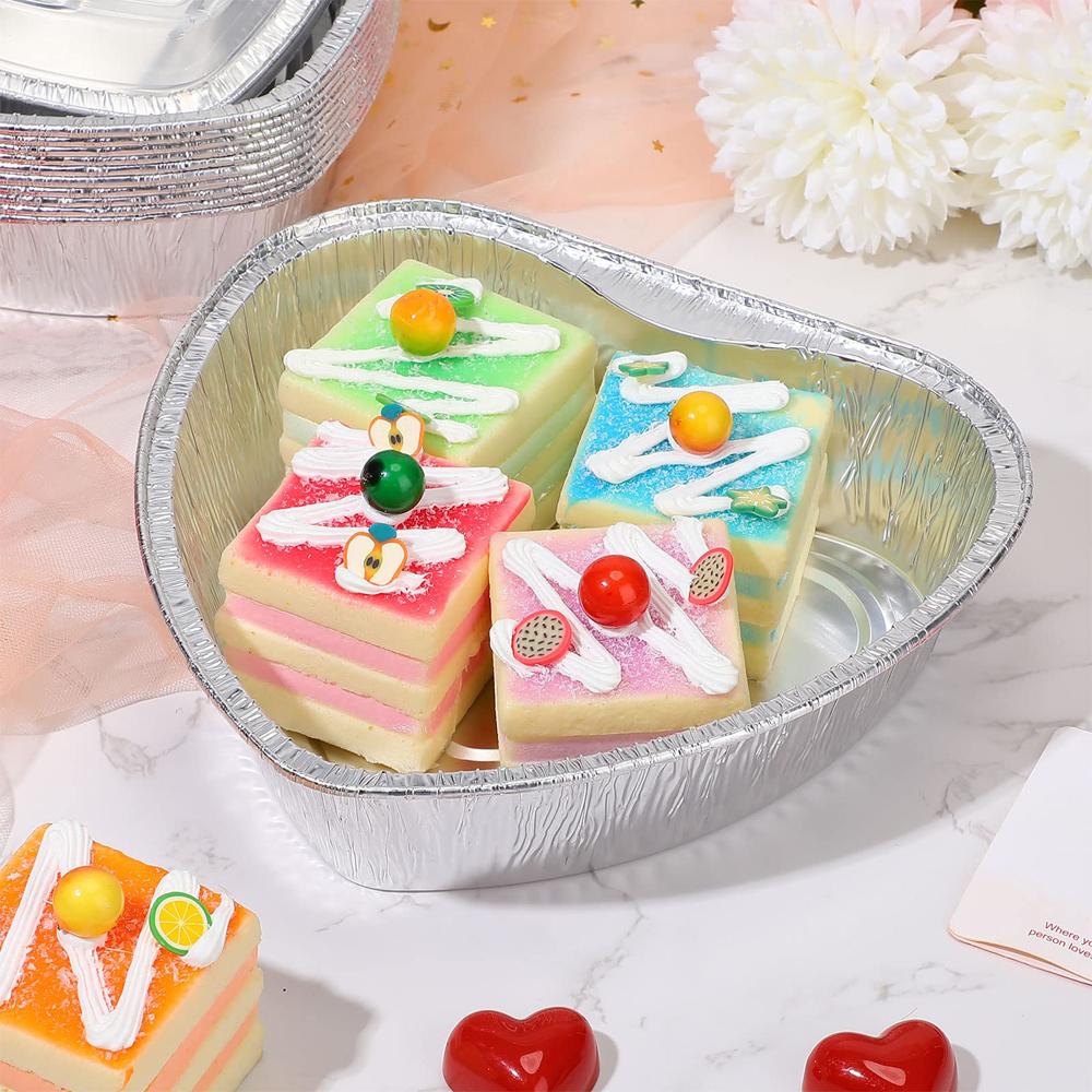 Disposable Valentine's Day Cake Pan Mold Heart Shaped Muffin Pan with Lid Heart Food Packing Box Pudding Cup Mousse Cupcake Mold