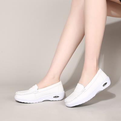 2025 New Women's Shoes Air Cushion Nurse Shoes Women's Single Shoes Soft Sole Breathable Versatile Flat Shoes Work White Shoes