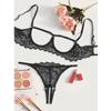 Toucheart 2-piece Set Showing Breasts Sexy Interesting Underwear Women Solid Color Mesh Hollow Out See-through Sexy Lingerie Set