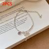 Romantic Pink Crystal Heart Pendant Bangles For Women Silver Color Small Square Bead Bow Bracelet Good Friend Jewelry Gift