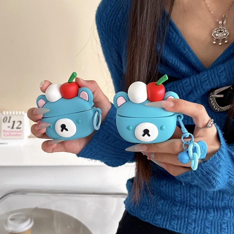 Blue Easy Bear Apply Apple AirPods4 Bluetooth Wireless Headset Case Female 1/2/3/pro2 Protective Case