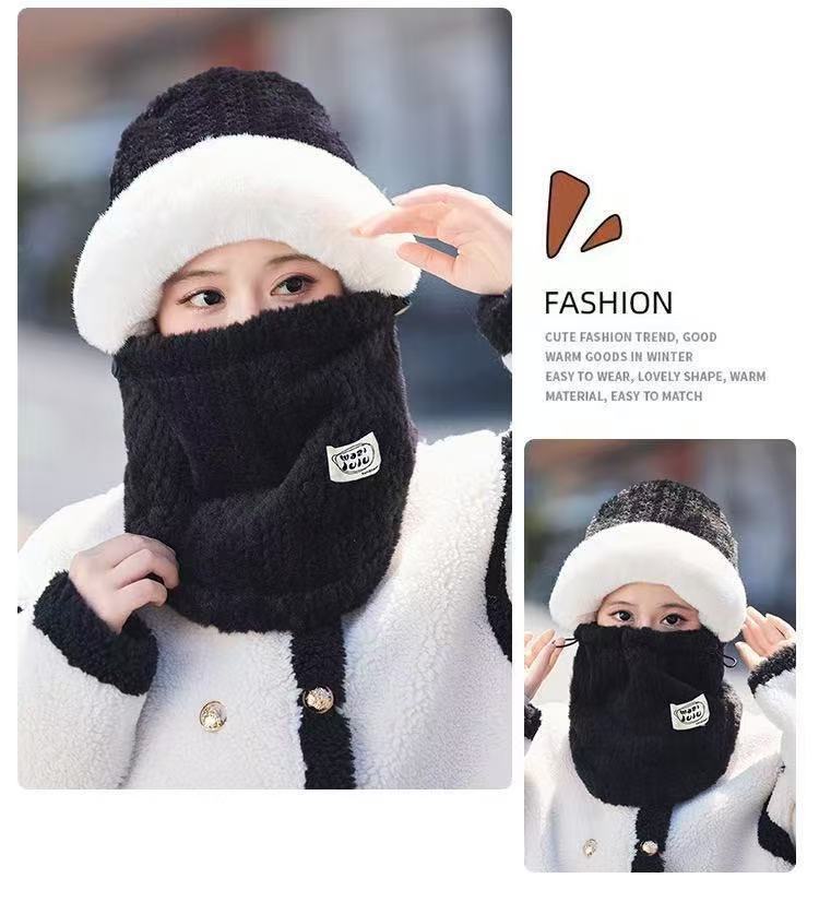 

Плюшевая шапка, шарф, интегрированная маска для осени и зимы, теплая и ветрозащитная, защита ушей, шарф, для езды на электромобиле, велоспорта и защиты от холода.