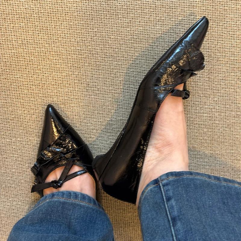 Pointed Low-heeled Small Leather Shoes Women's French Bow Shallow Mouth Mary Jane Shoes Commuter Versatile Small Single Shoes