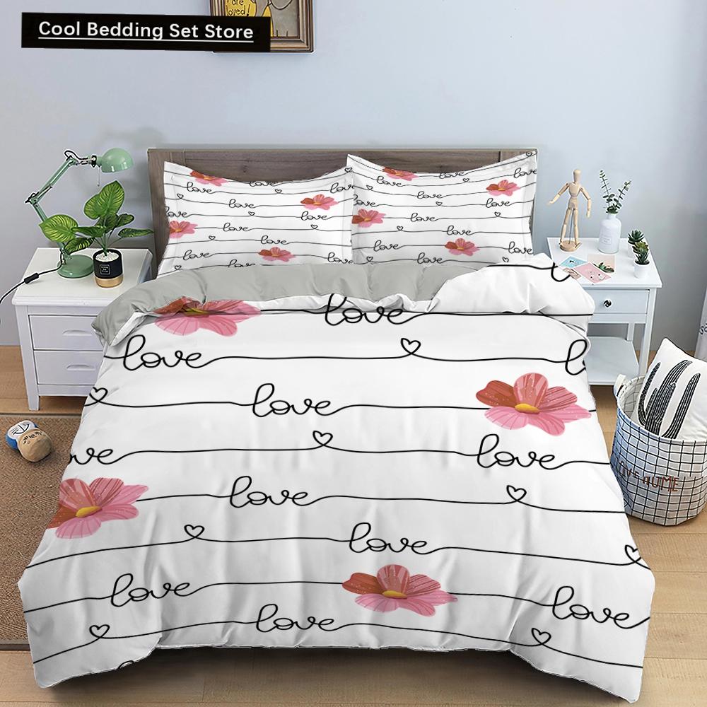 Lover Couple Bed Duvet Cover Set Valentine's Day Gift Heart Shape Bedding Set King Queen Double 2/3pcs Polyester Comforter Cover