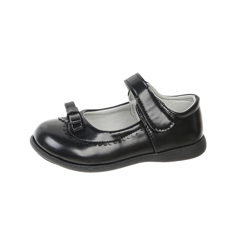Girls' Black Soft Sole Leather Princess Shoes for School and Casual Wear