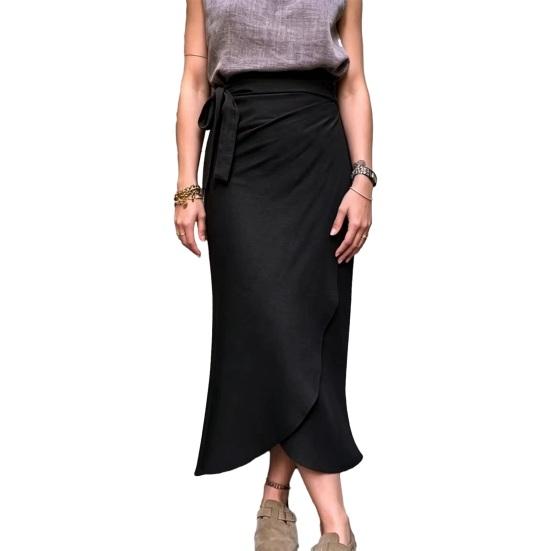 Women Skirt, High Waist Large Hem Midi Skirt, Irregular Split Slimming Skirt for Work Leisure Daily Wear Beach Travel Parties