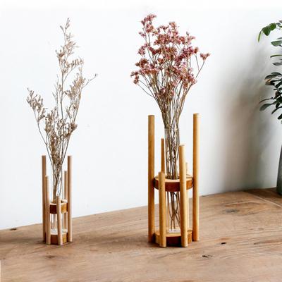 Test Tube Vase Flower Holder Solid Wood Flower Ware Hydroponic Flower Arrangement Vase