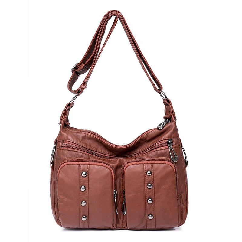 Fashionable and Fashionable Mother Bag Lightweight Simple Washing European and American Retro Small Square Bag Soft Leather Female Bag Mother-in-law