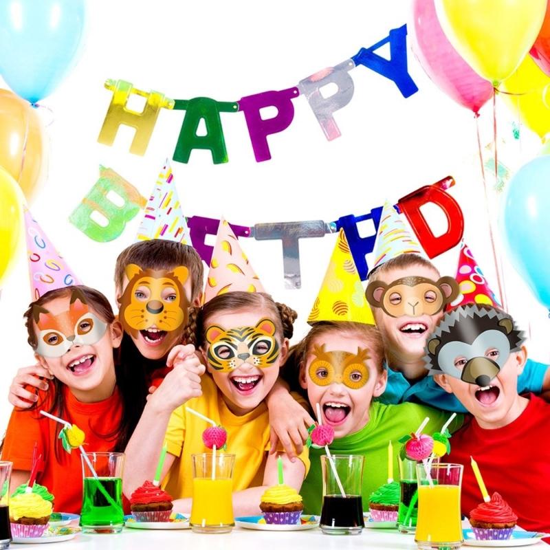Forest Friend Kids Party Mask 12Pieces Set Cardboard Animal Face Mask for Dress Up Fun Halloween Cosplay Party Supplies