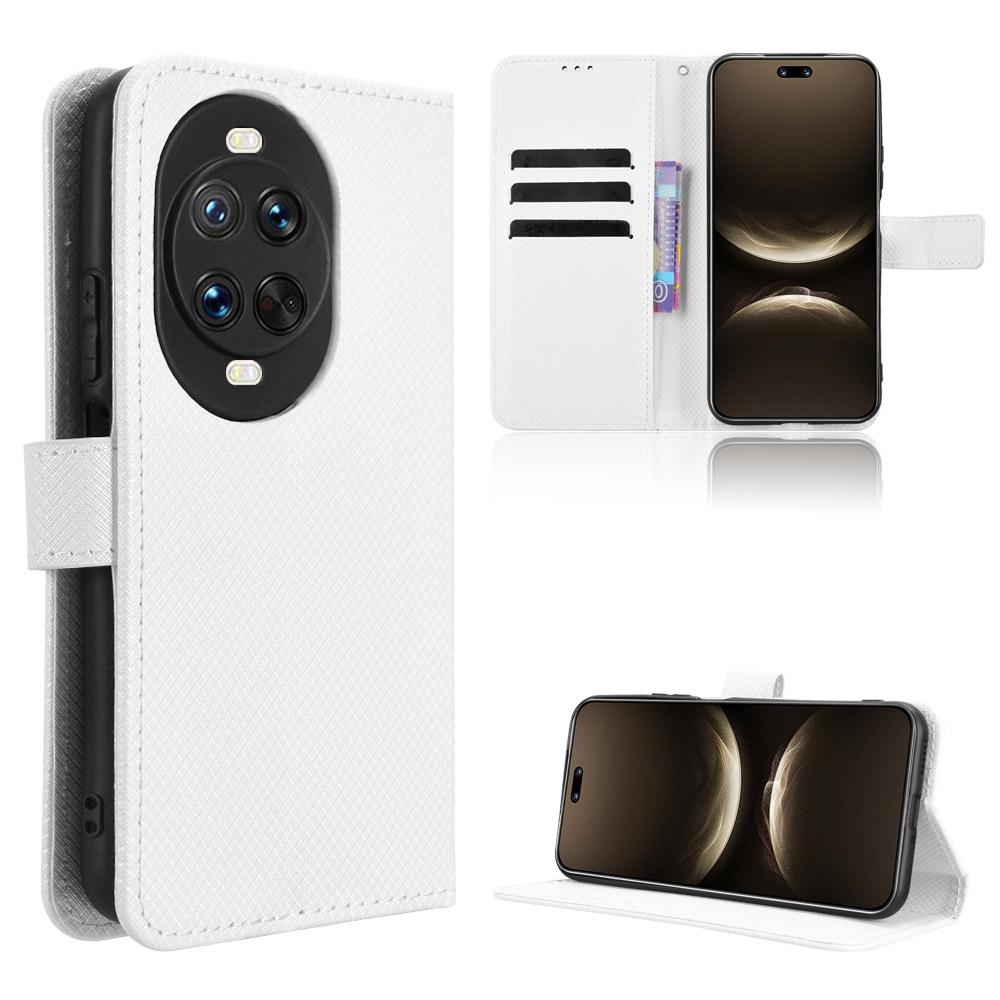 

For Huawei nova 14 Pro 5G Leather Wallet Case with Strap Diamond Texture Phone Cover White