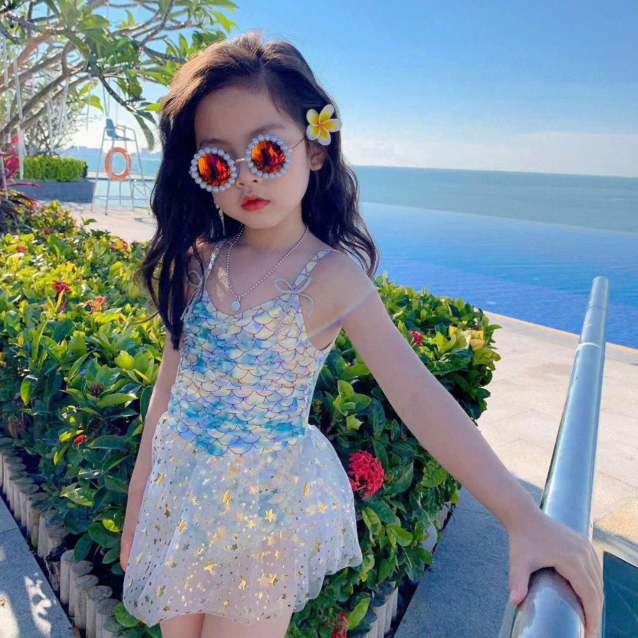 2025 Girls  Adjustable Mesh Skirt One-Piece Swimsuit - Cute Skirt Style for Children 3XL (140)