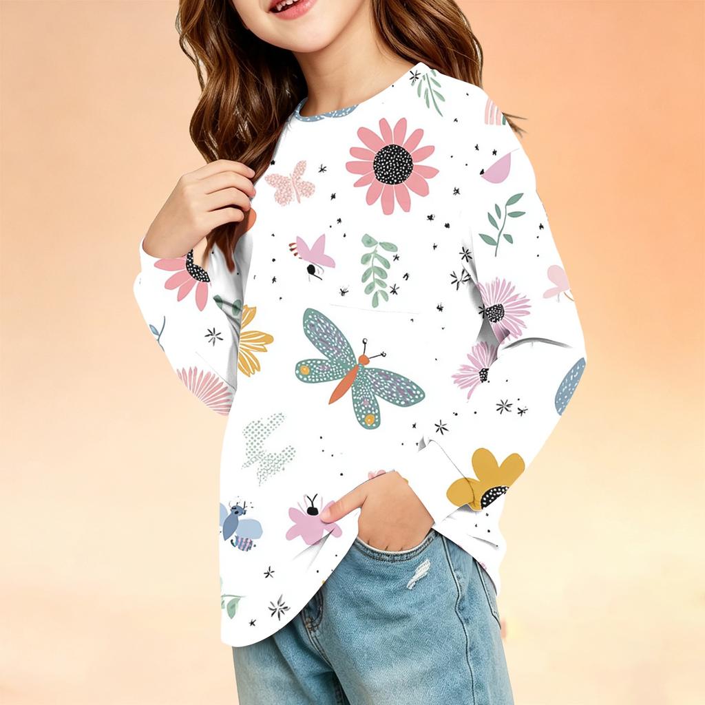 Children's Long Sleeve Round Neck Printed Top with Pockets for Boys and Girls