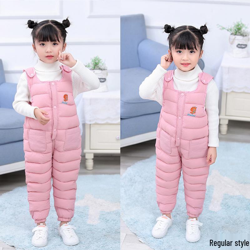 2026 Winter Unisex Baby Overalls, Down Cotton Fleece Lined, Thickened Open Crotch One-Piece Pants