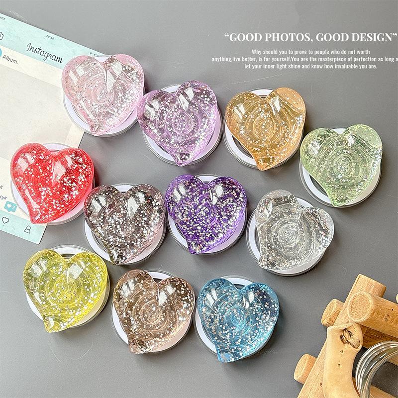 Solid Color Glitter Heart-Shaped Three-Dimensional Mobile Phone Airbag Bracket Magnetic Attraction Suitable For Magsafe Creative Ring